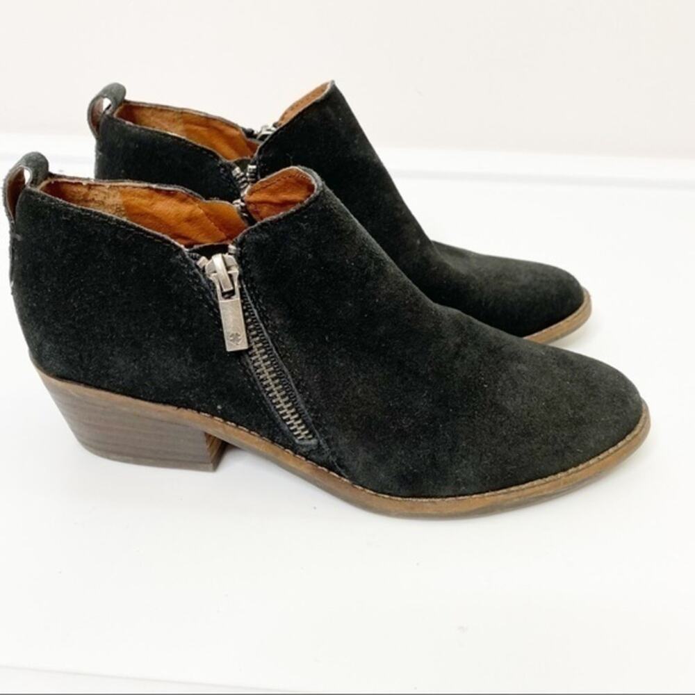 Lucky Brand‎ Black Suede Ankle Booties Side Zipper Size 6.5